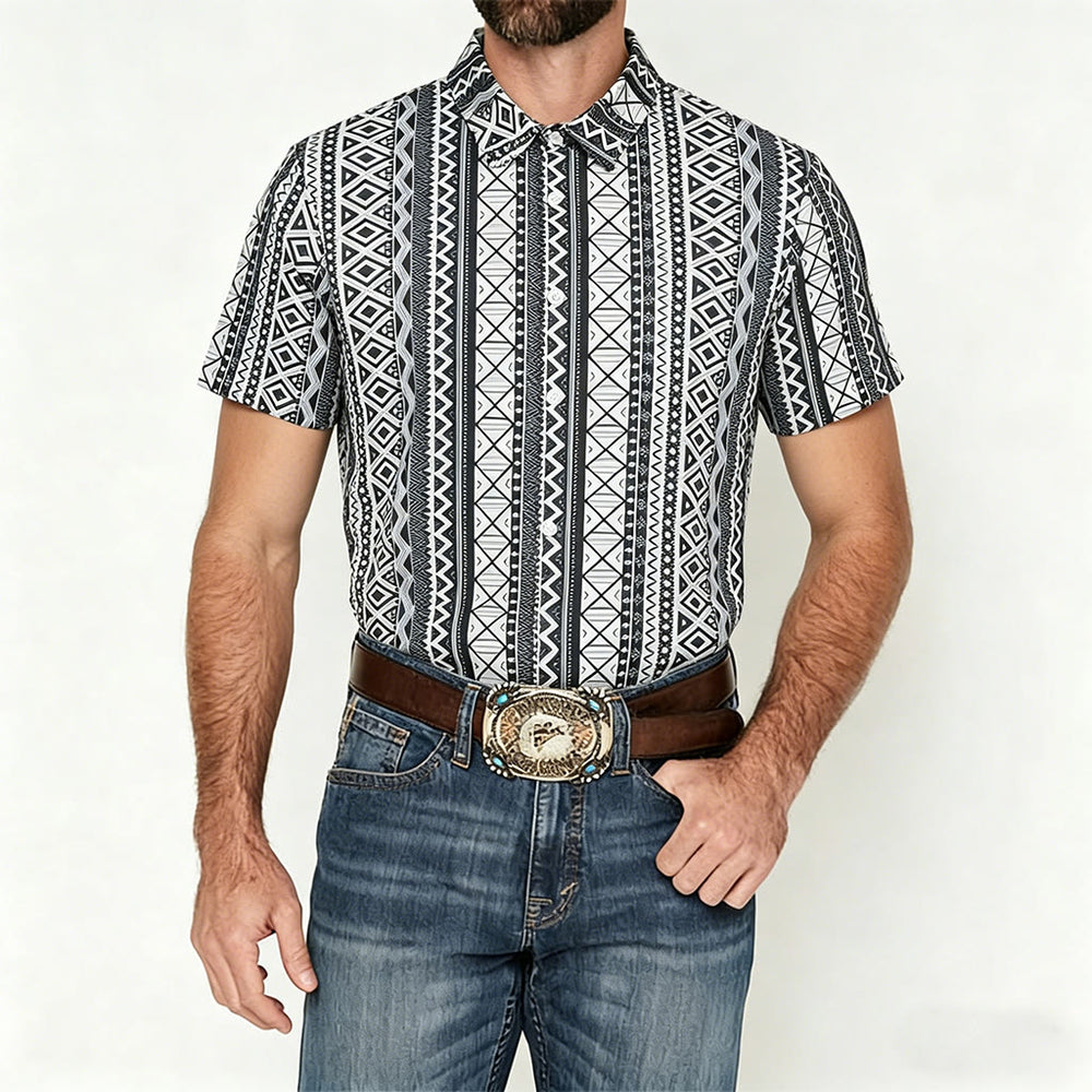 Camicia da uomo estiva casual a maniche corte con stampa grafica e bottoni - image 1