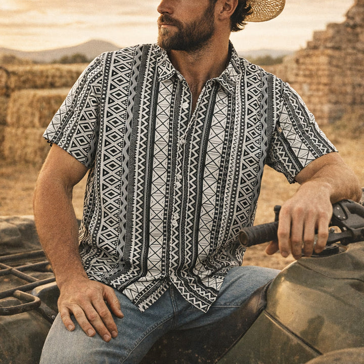 Camicia da uomo estiva casual a maniche corte con stampa grafica e bottoni - Bianco - 4XL - image 0