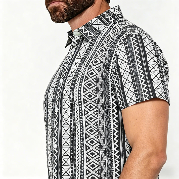 Camicia da uomo estiva casual a maniche corte con stampa grafica e bottoni - image 3