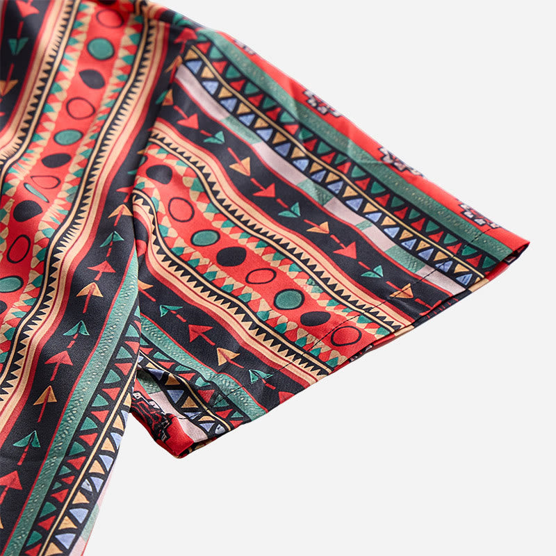 Camicia casual da uomo a maniche corte con stampa a righe tribali in stile western. - image 5