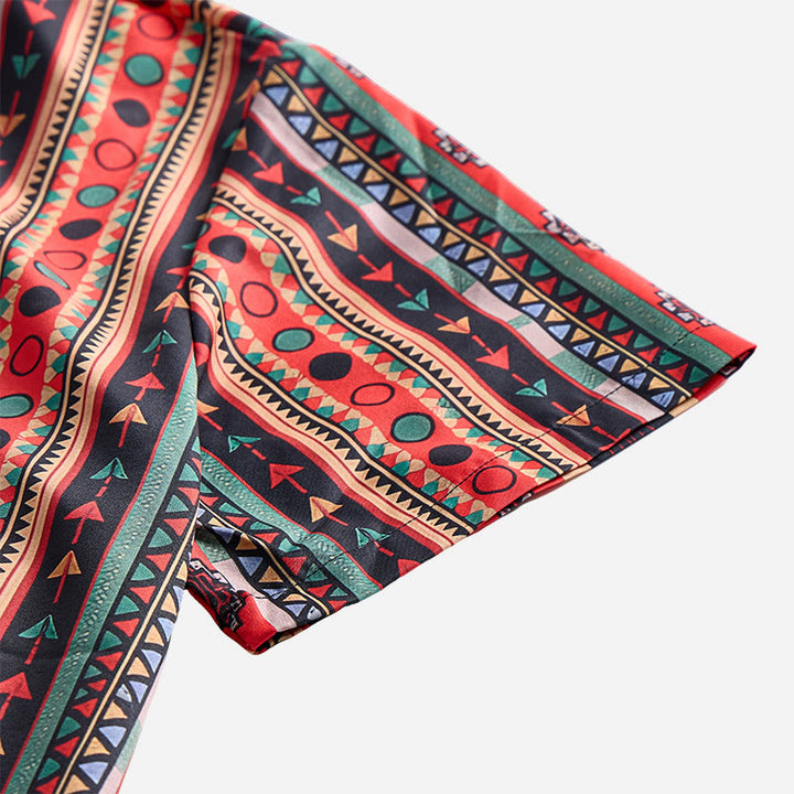 Camicia casual da uomo a maniche corte con stampa a righe tribali in stile western. - image 5