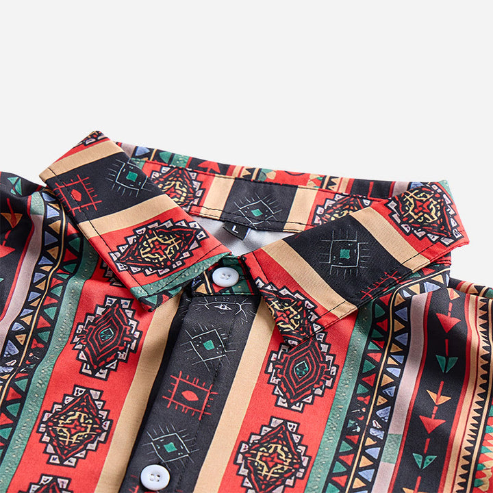 Camicia casual da uomo a maniche corte con stampa a righe tribali in stile western. - image 7