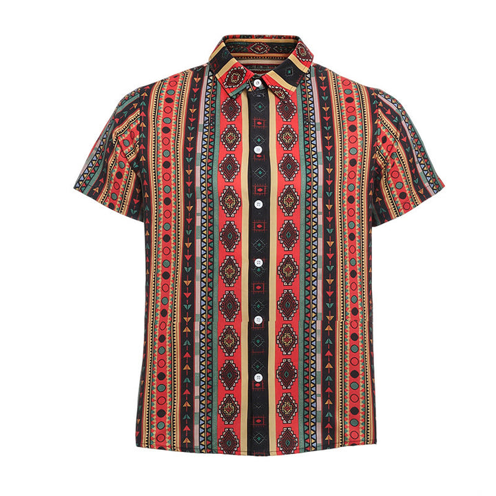 Camicia casual da uomo a maniche corte con stampa a righe tribali in stile western. - image 8