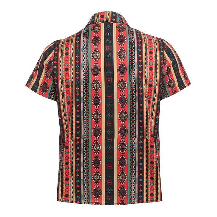 Camicia casual da uomo a maniche corte con stampa a righe tribali in stile western. - image 9