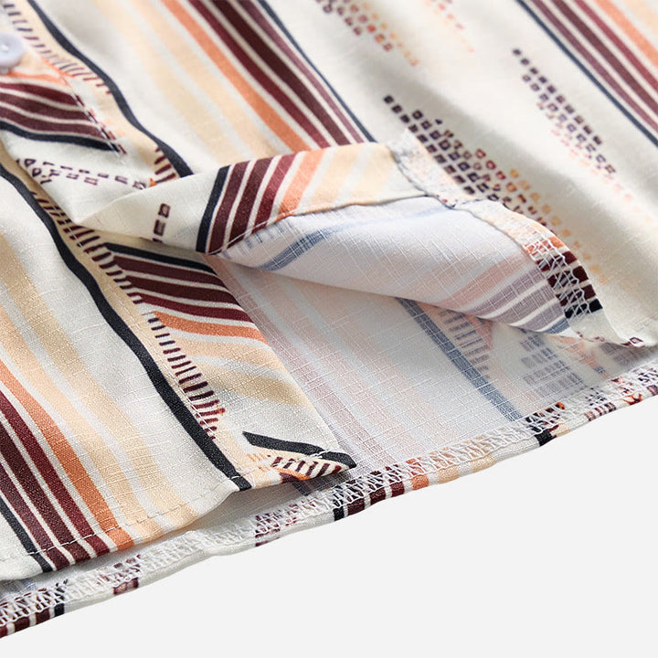 Camicia da uomo estiva a maniche lunghe con motivo geometrico a righe in stile western e bottoni. - image 4