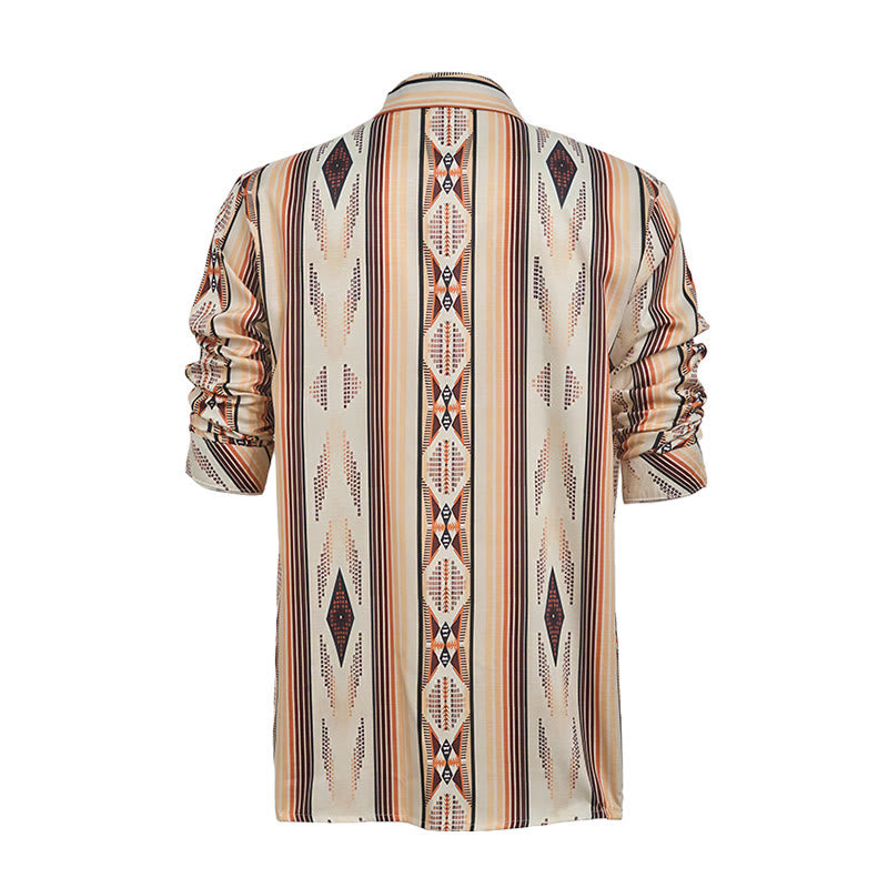 Camicia da uomo estiva a maniche lunghe con motivo geometrico a righe in stile western e bottoni. - image 10