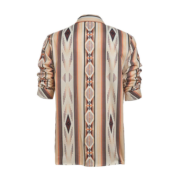 Camicia da uomo estiva a maniche lunghe con motivo geometrico a righe in stile western e bottoni. - image 10