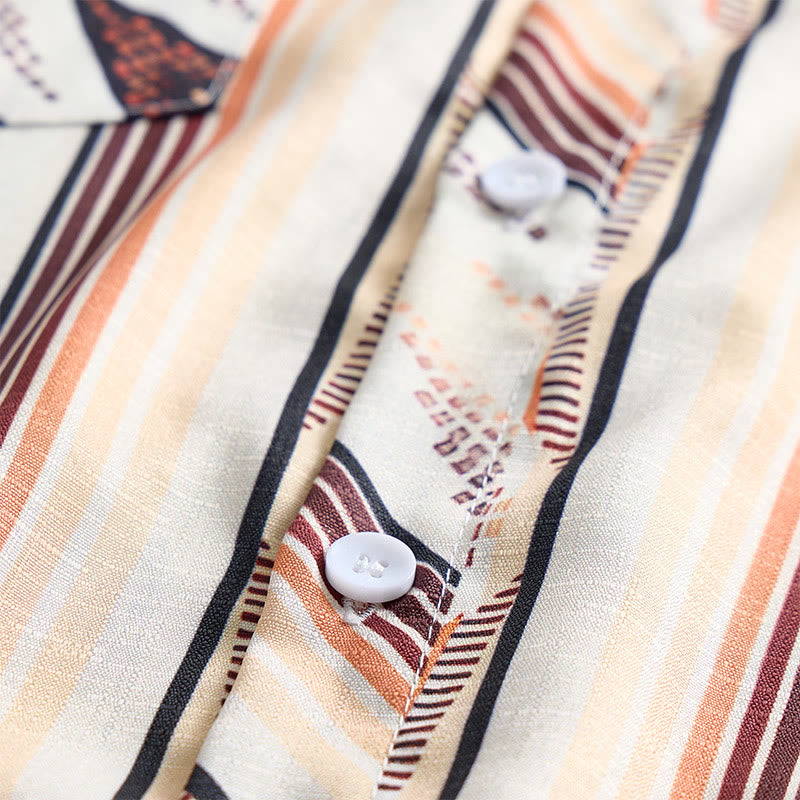 Camicia da uomo estiva a maniche lunghe con motivo geometrico a righe in stile western e bottoni. - image 6