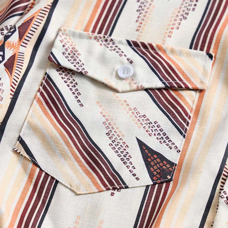 Camicia da uomo estiva a maniche lunghe con motivo geometrico a righe in stile western e bottoni. - image 7