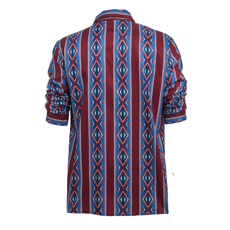 Camicia casual da uomo a maniche lunghe con righe rosse e blu in stile retrò da cowboy. - image 9