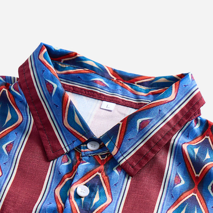 Camicia casual da uomo a maniche lunghe con righe rosse e blu in stile retrò da cowboy. - image 7