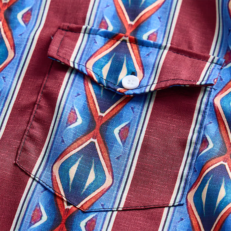 Camicia casual da uomo a maniche lunghe con righe rosse e blu in stile retrò da cowboy. - image 6