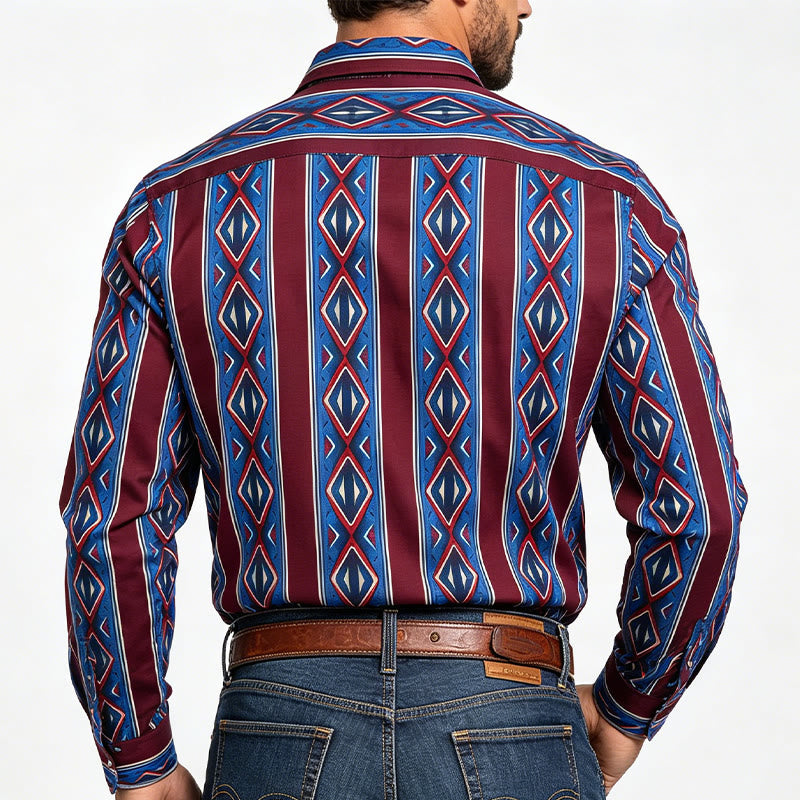 Camicia casual da uomo a maniche lunghe con righe rosse e blu in stile retrò da cowboy. - image 2