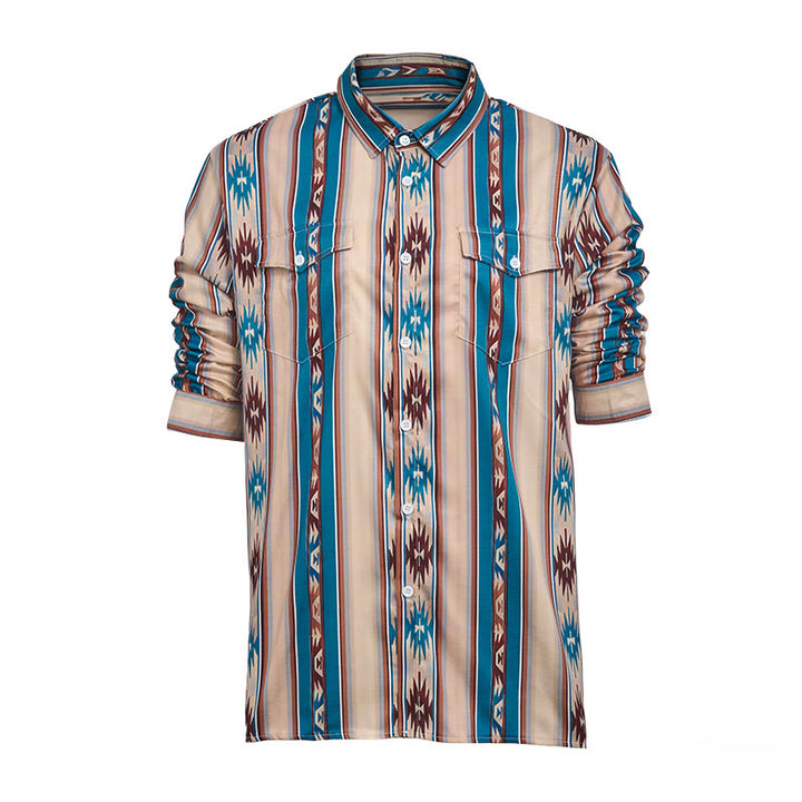 Camicia casual da uomo a maniche lunghe con stampa a righe in stile western vintage. - image 9