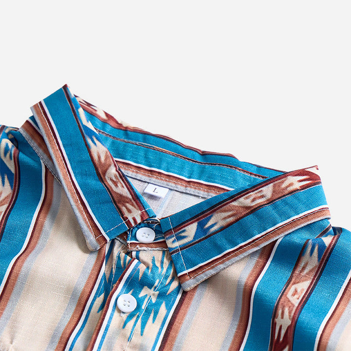 Camicia casual da uomo a maniche lunghe con stampa a righe in stile western vintage. - image 8