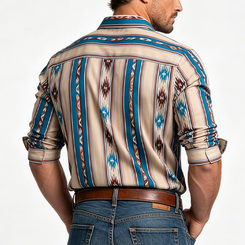 Camicia casual da uomo a maniche lunghe con stampa a righe in stile western vintage. - image 2