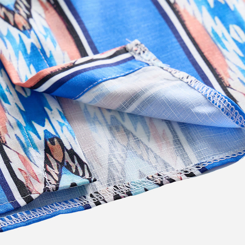 Camicia da uomo a maniche lunghe con bottoni, a righe blu, stile western etnico. - image 4