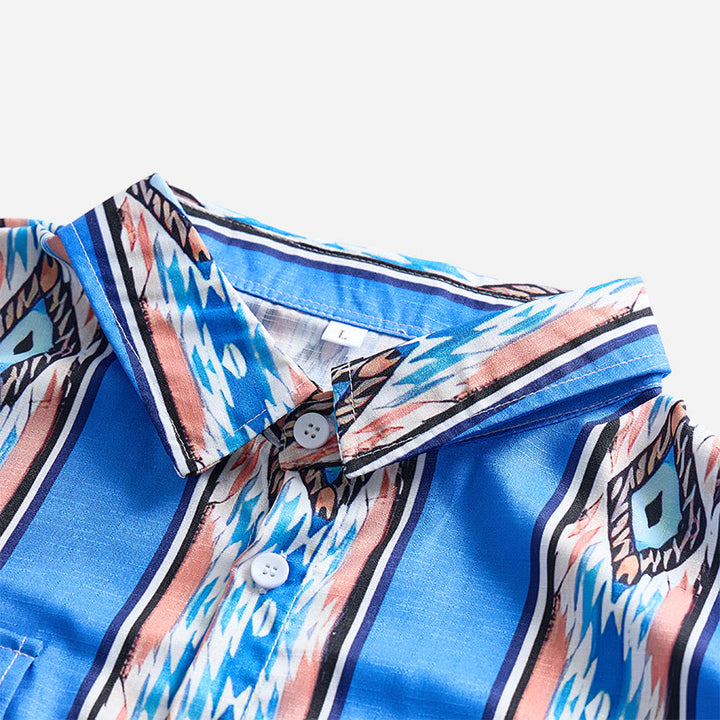 Camicia da uomo a maniche lunghe con bottoni, a righe blu, stile western etnico. - image 7