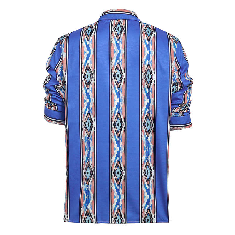 Camicia da uomo a maniche lunghe con bottoni, a righe blu, stile western etnico. - image 10