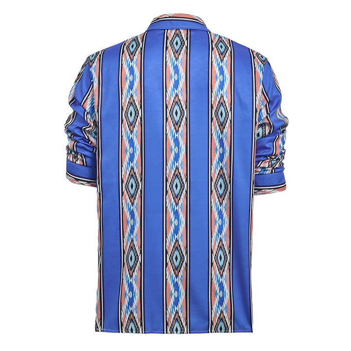 Camicia da uomo a maniche lunghe con bottoni, a righe blu, stile western etnico. - image 10