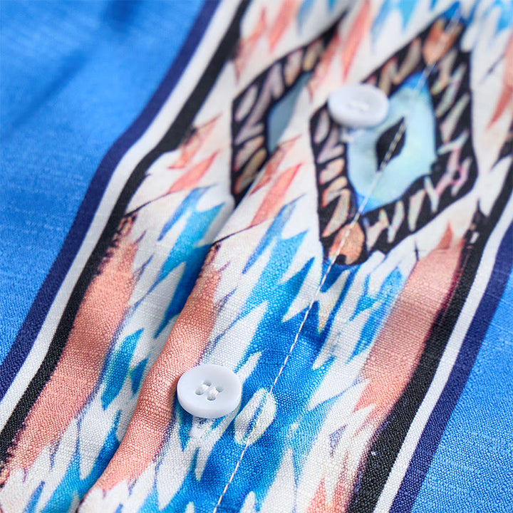 Camicia da uomo a maniche lunghe con bottoni, a righe blu, stile western etnico. - image 5