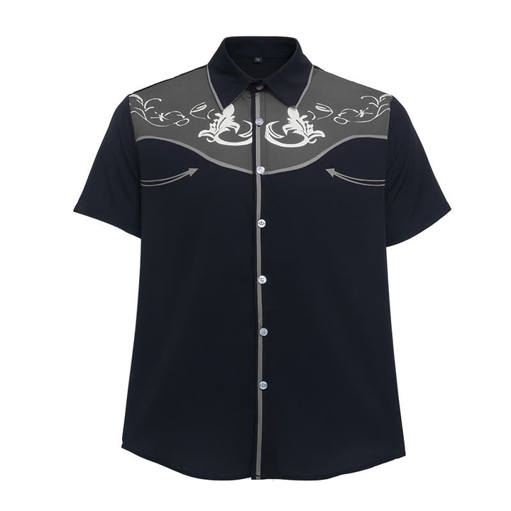 Camicia da uomo a maniche corte con stampa western e bottoni - image 20