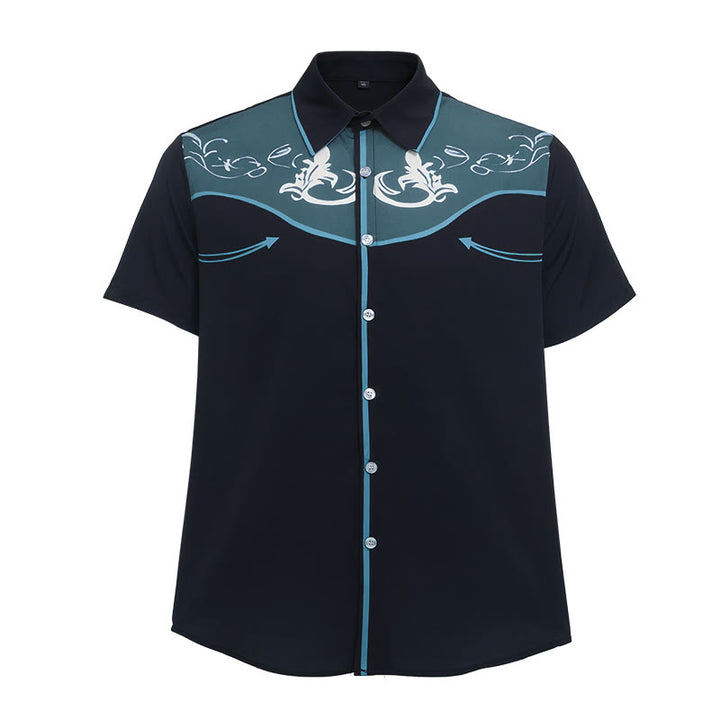 Camicia da uomo a maniche corte con stampa western e bottoni - image 19