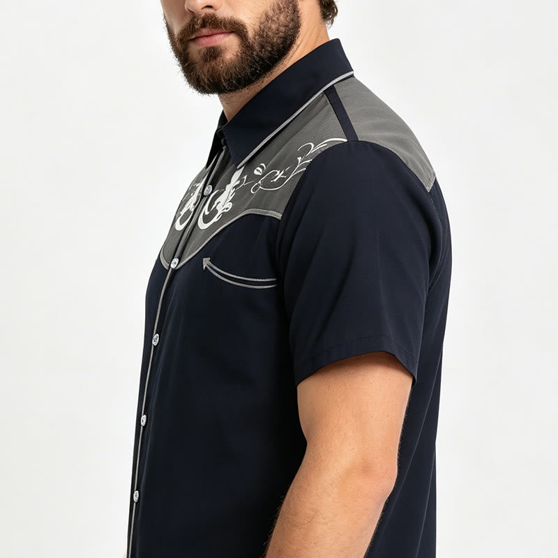 Camicia da uomo a maniche corte con stampa western e bottoni - image 9
