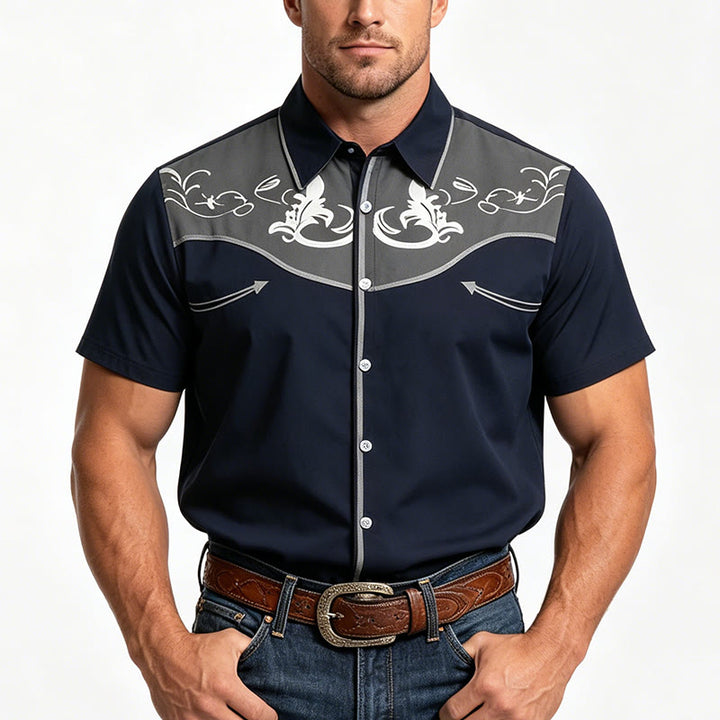 Camicia da uomo a maniche corte con stampa western e bottoni - image 8