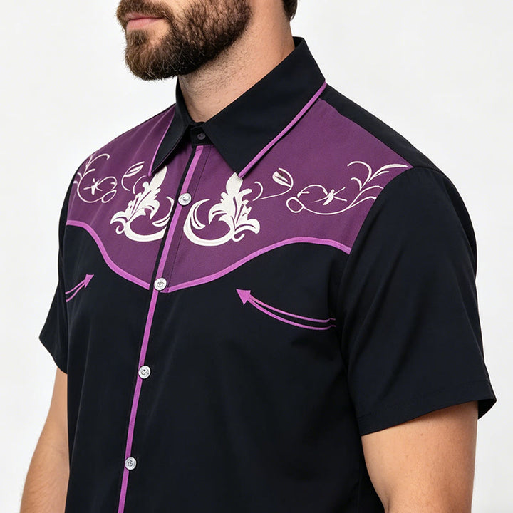 Camicia da uomo a maniche corte con stampa western e bottoni - image 11
