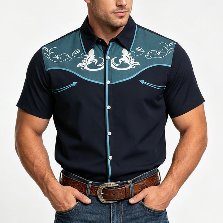 Camicia da uomo a maniche corte con stampa western e bottoni - image 1