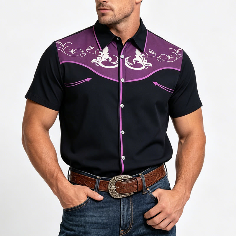 Camicia da uomo a maniche corte con stampa western e bottoni - image 10