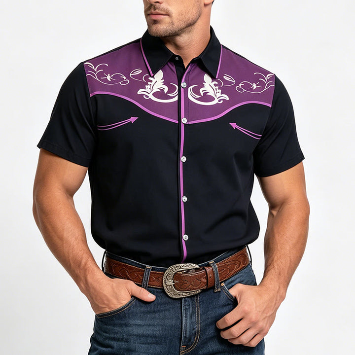 Camicia da uomo a maniche corte con stampa western e bottoni - image 10