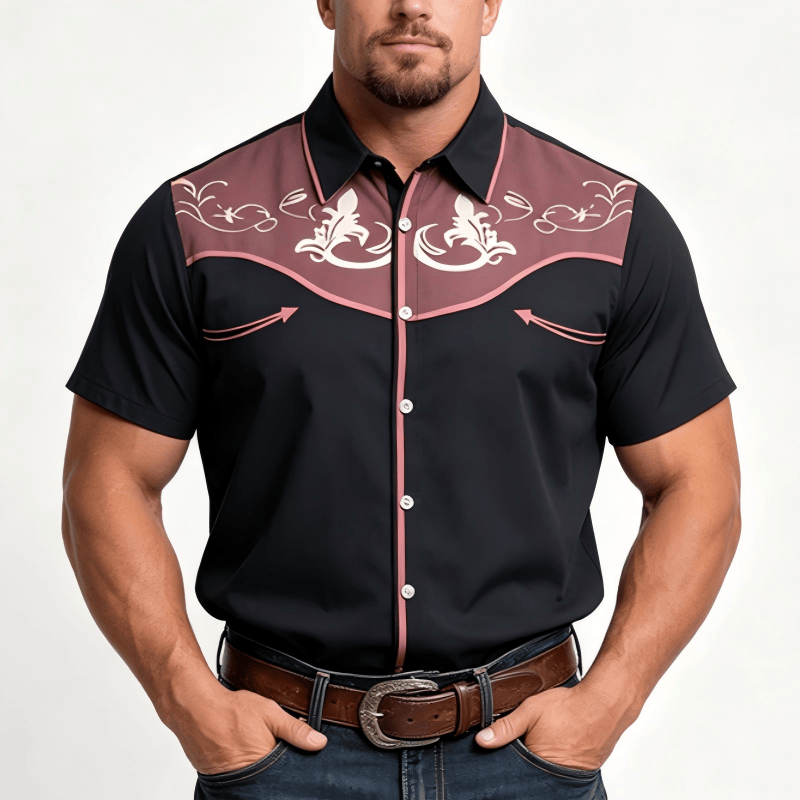 Camicia da uomo a maniche corte con stampa western e bottoni - image 6