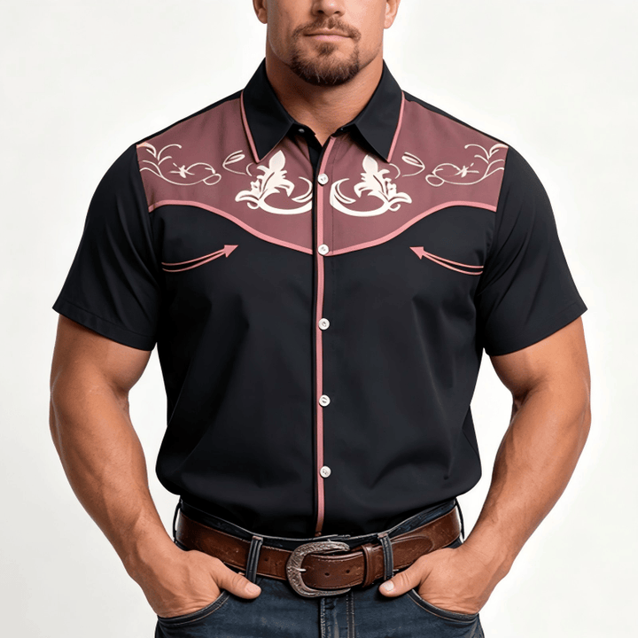 Camicia da uomo a maniche corte con stampa western e bottoni - image 6