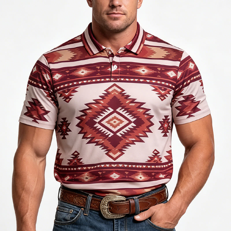 Polo casual da uomo a maniche corte con stampa geometrica - image 1