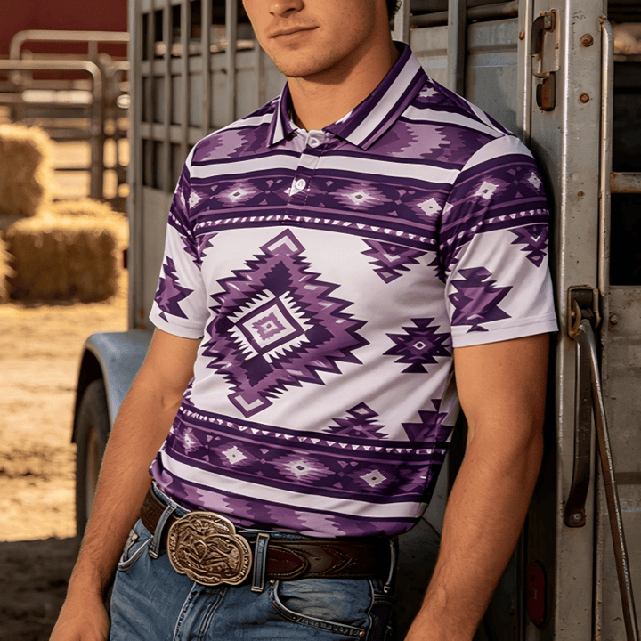 Polo casual da uomo a maniche corte con stampa geometrica - Viola - 5XL - image 7