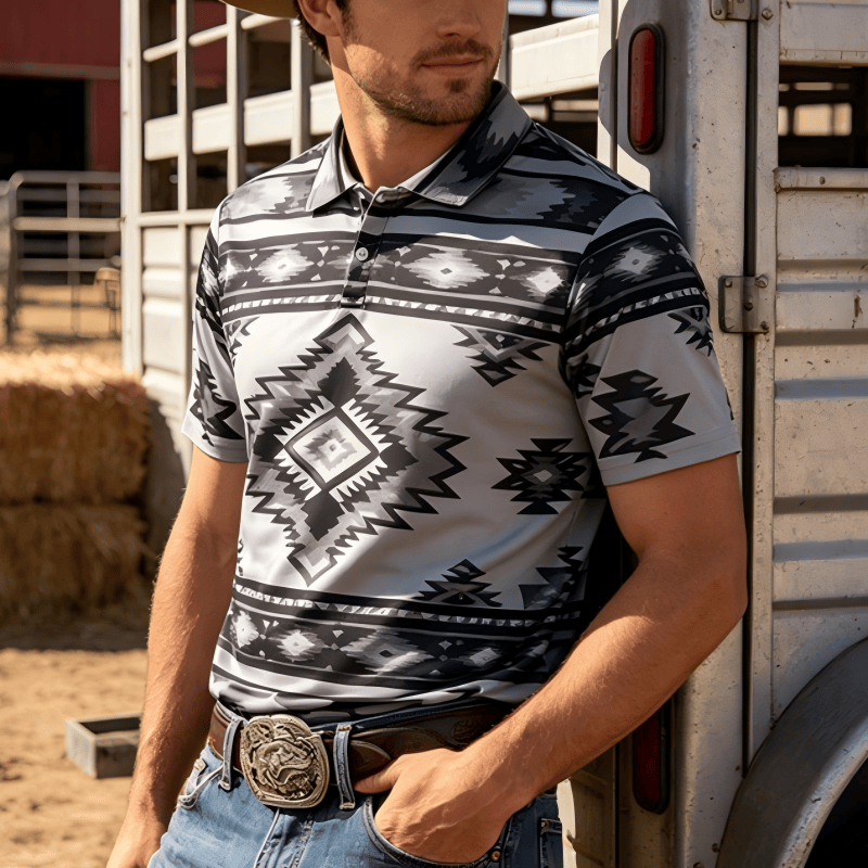 Polo casual da uomo a maniche corte con stampa geometrica - Grigio scuro - 5XL - image 8