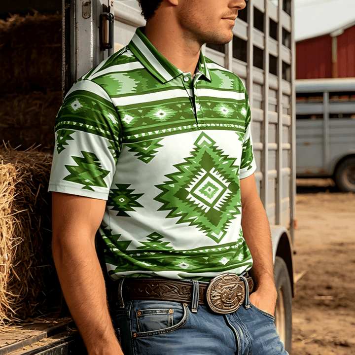 Polo casual da uomo a maniche corte con stampa geometrica - Verde - 5XL - image 9