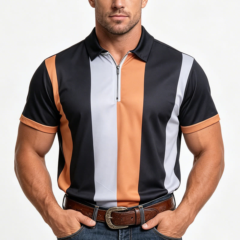 Polo da uomo a maniche corte con righe verticali in stile vintage - image 1