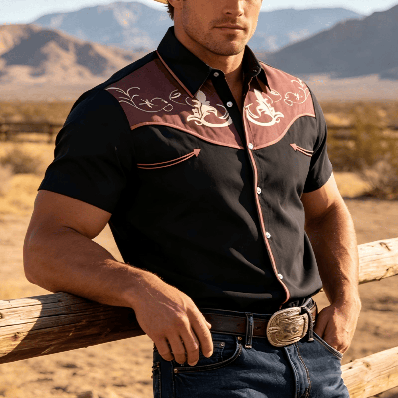Camicia da uomo a maniche corte con stampa western e bottoni - Rosso - 5XL - image 3