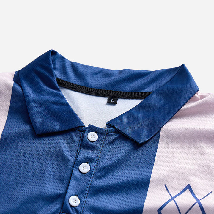 Polo casual da uomo a righe vintage con motivo a rombi - image 8