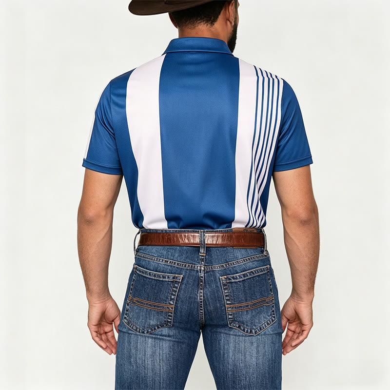 Polo casual da uomo a righe vintage con motivo a rombi - image 2