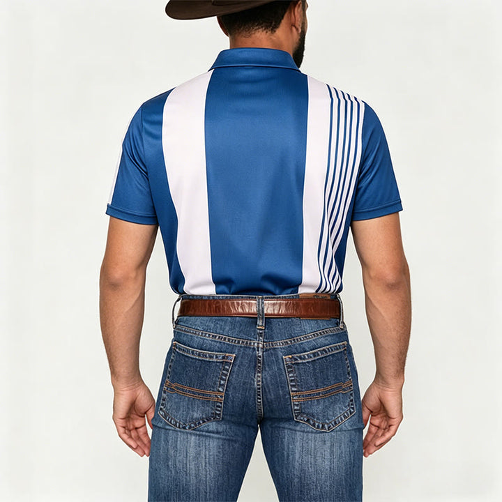 Polo casual da uomo a righe vintage con motivo a rombi - image 2