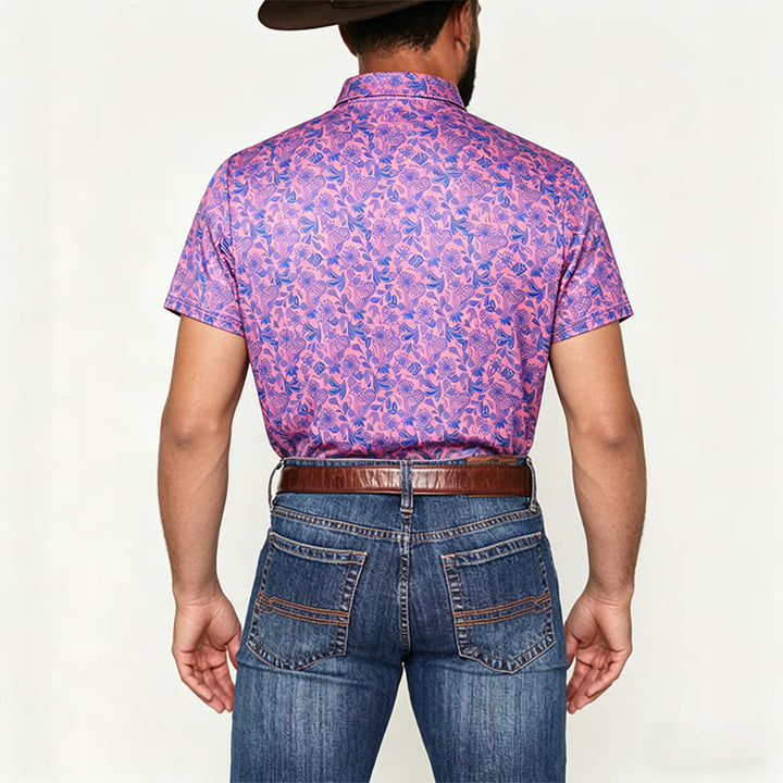 Polo da uomo a maniche corte con stampa floreale rosa e blu - image 2