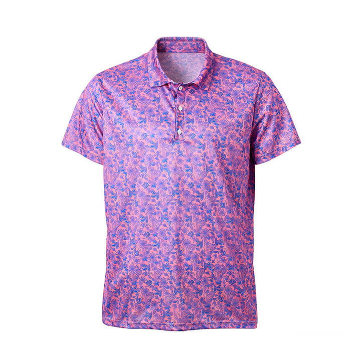 Polo da uomo a maniche corte con stampa floreale rosa e blu - image 9