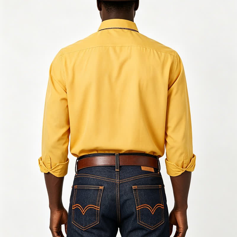 Elegante camicia da uomo a doppio colletto con motivo a quadri a contrasto. - image 2
