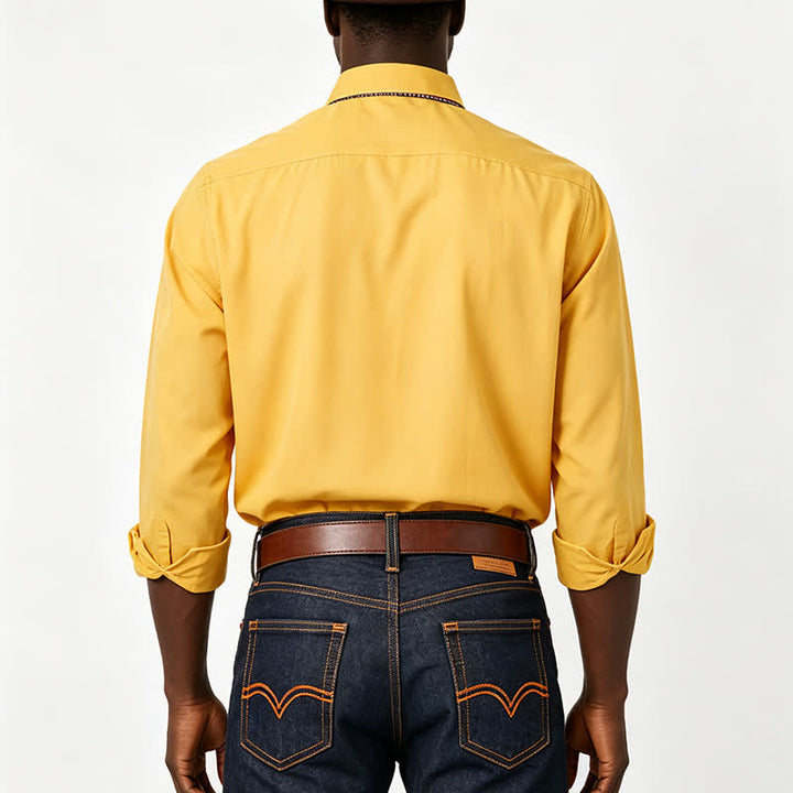 Elegante camicia da uomo a doppio colletto con motivo a quadri a contrasto. - image 2