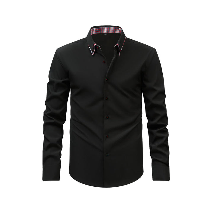 Elegante camicia da uomo a doppio colletto con motivo a quadri a contrasto. - Nero - 3XL - image 4