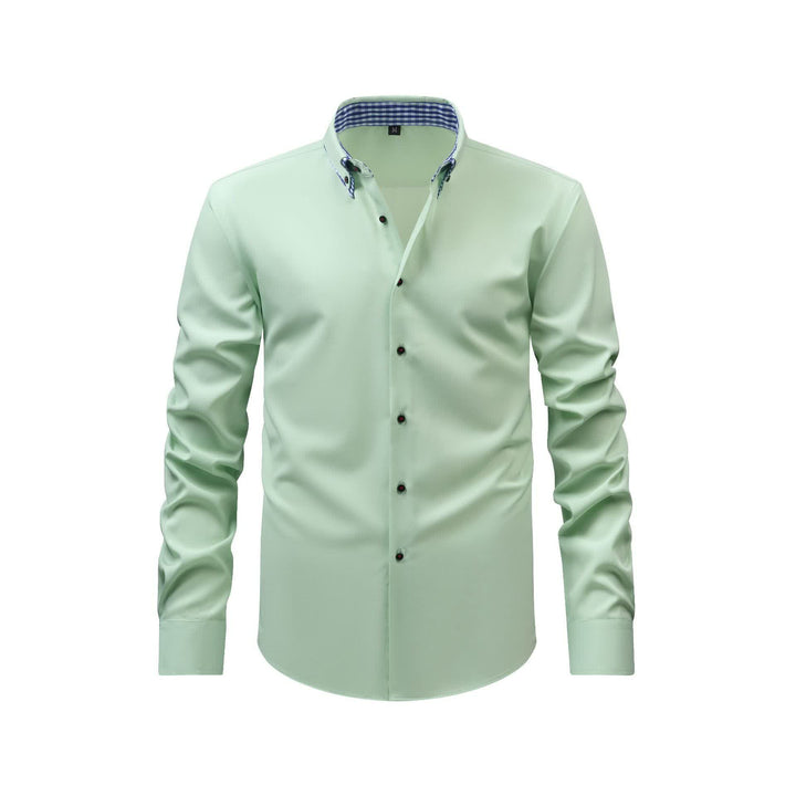 Elegante camicia da uomo a doppio colletto con motivo a quadri a contrasto. - Verde chiaro - 3XL - image 5